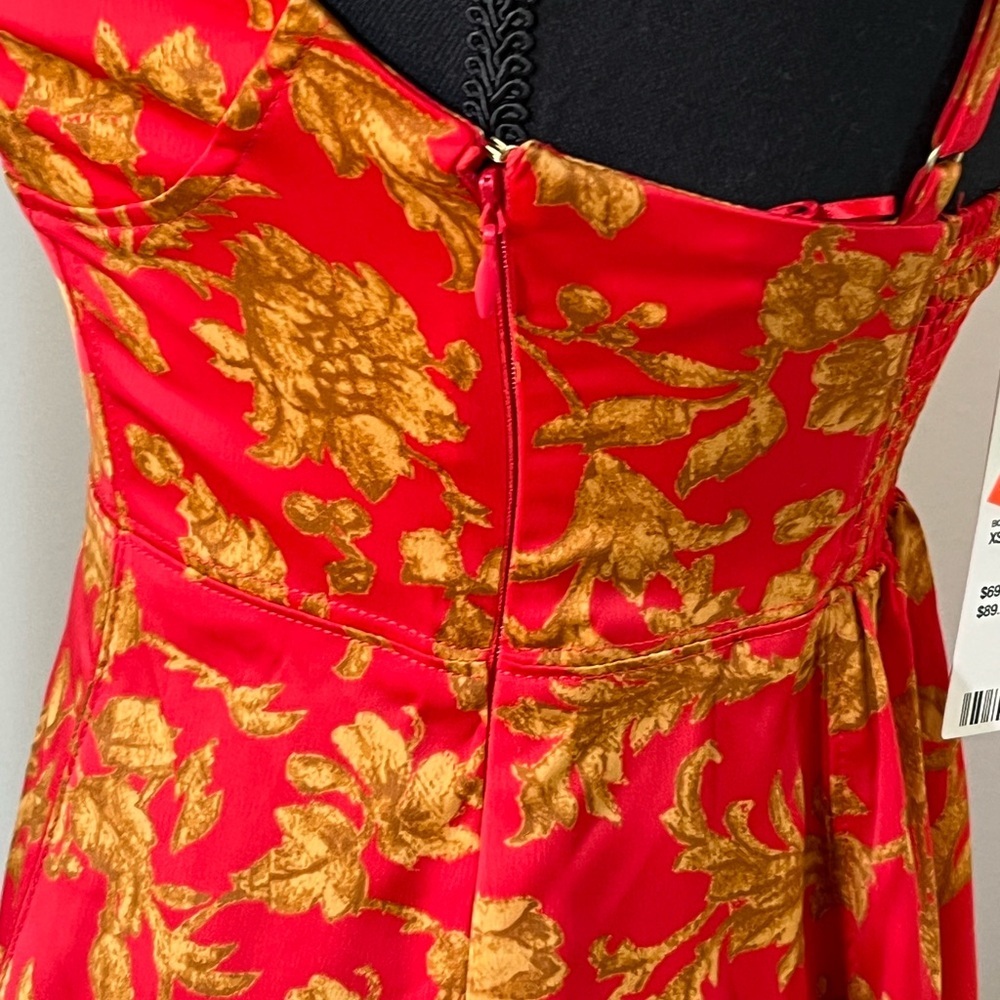 NWT UO Bustier Floral Mini Dress Orange/Red Gold Size S - Picture 8 of 15